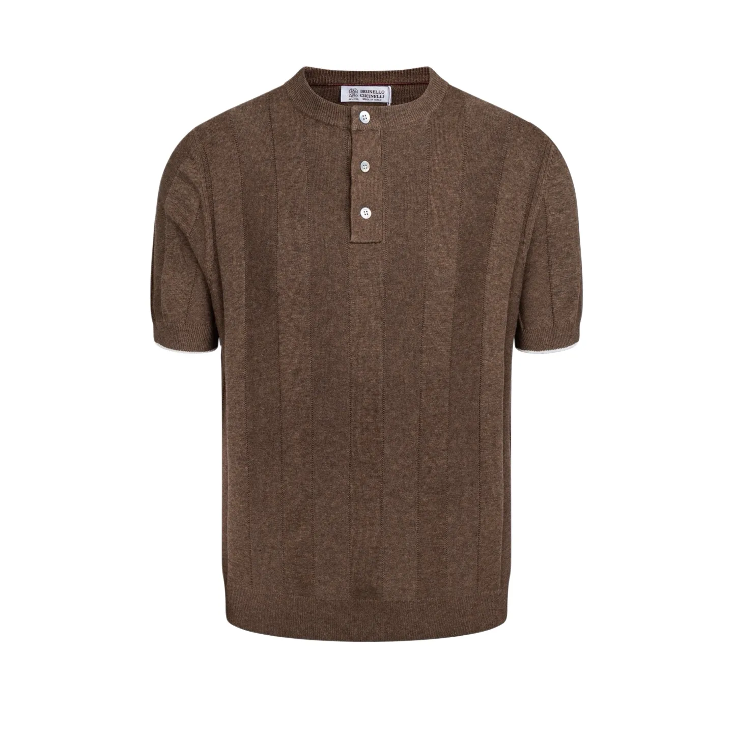 Brunello Cucinelli Henley collar knitted short-sleeve (Brown) Original Hangzhou National College 12, purchased and developed, the fabric is made of custom-spun yarn, 75% linen + 25% cotton blended material, custom-dyed buttons with laser engraving, Classic Henry collar design, rib reinforced neckline, overall straight and delicate alignment, comfortable and soft fabric, consistent color without color difference, can be matched with Same Style to create a fashionable look, control various occasions, customized accessories, complete three standards, same style for men and women. Size:S-M-L-XL